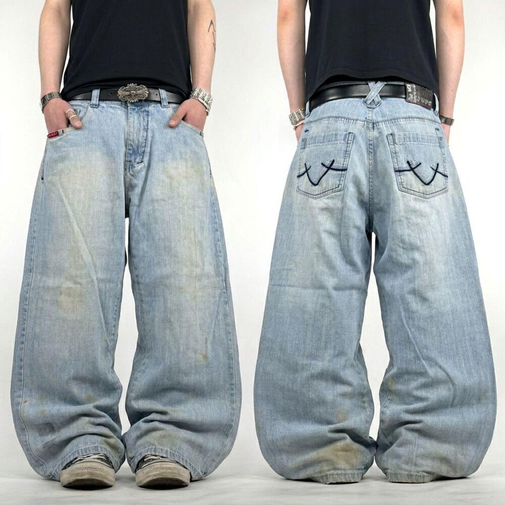 Vintage y2k grunge embroidered cyber skater baggy faded rare jeans